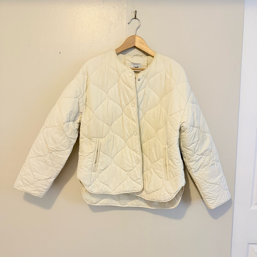 Women's lime branded Cream Quilted Jacket